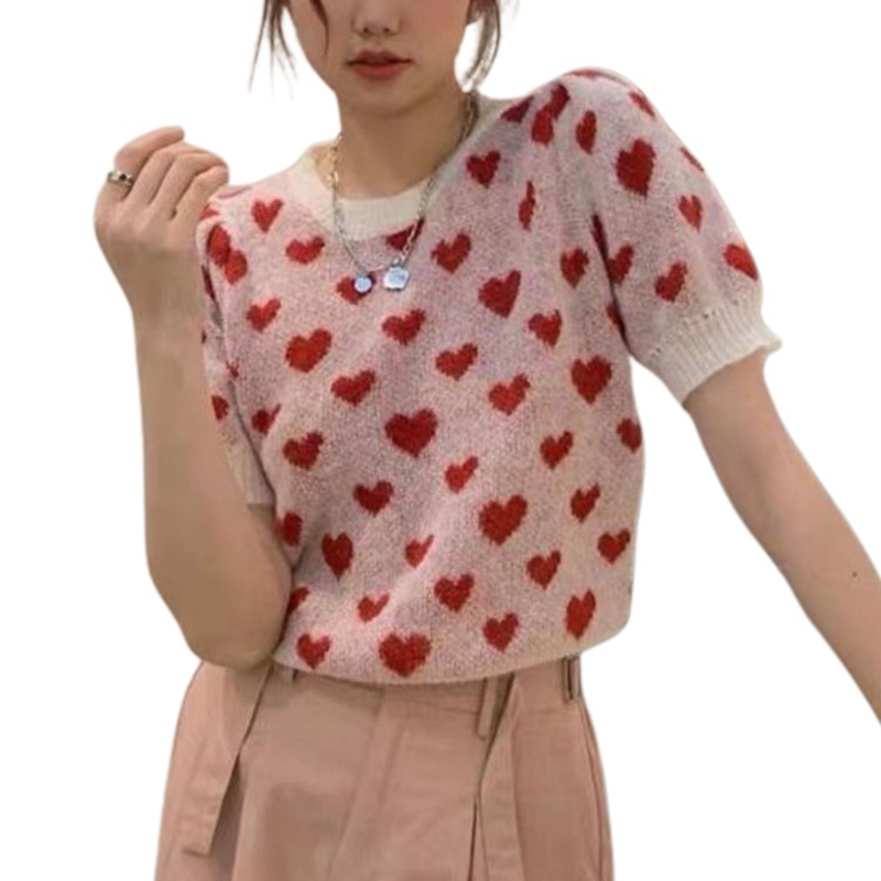 Áo Croptop Dệt Kim Tay Ngắn Cổ Tròn Dáng Rộng Thoải Mái Thời Trang Mùa Hè Cho Nữ