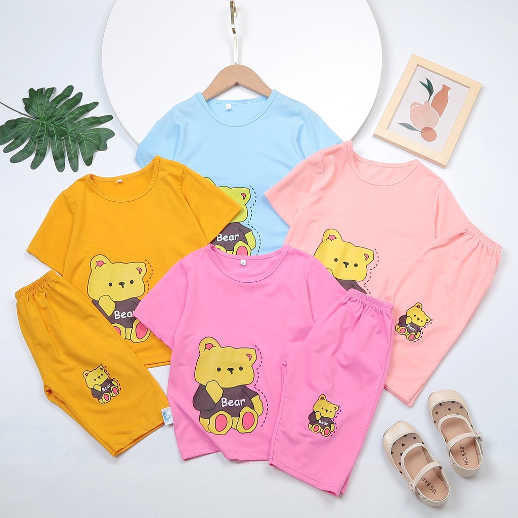 Set 3 bộ đồ bé gái bộ đồ lửng bé gái in hình gấu be ar đáng yêu co giãn 4 chiều cho bé từ 8kg đến 25kg-HOÀNG NAM KIDS