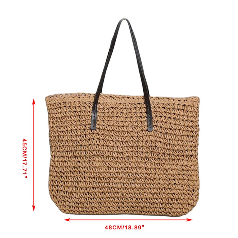 Túi Xách Sức Chứa Lớn Bằng Rơm Bện Với Tay Cầm Giả Da Khóa Kéo Phong Cách Bohemian Vintage Cho Nữ
