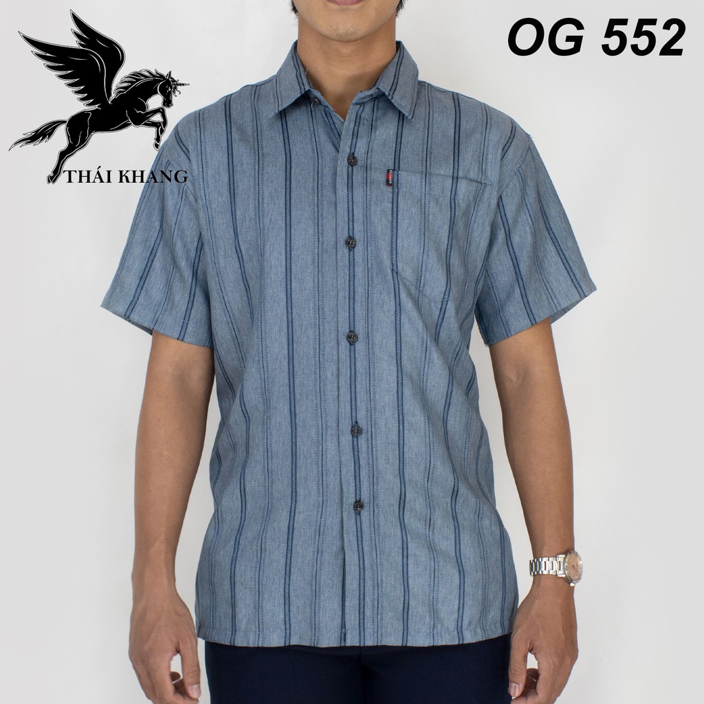 áo sơ mi nam trung niên ngắn tay vải đũi cổ trụ cao cấp loại áo sơ mi nam ngắn tay form rộng OG55 | BigBuy360 - bigbuy360.vn