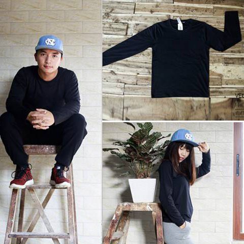 Áo thun đen dài tay chất cotton cổ tròn form rộng cho nam nữ | BigBuy360 - bigbuy360.vn