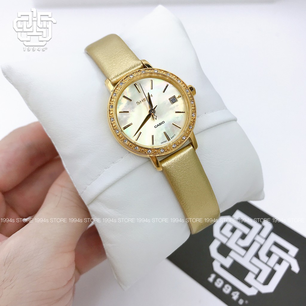 Đồng hồ nữ Casio Sheen SHE-4060 / SHE-4060GL-9A mặt khảm xà cừ, chống nước 50m, size 27.8mm, hàng chính hãng