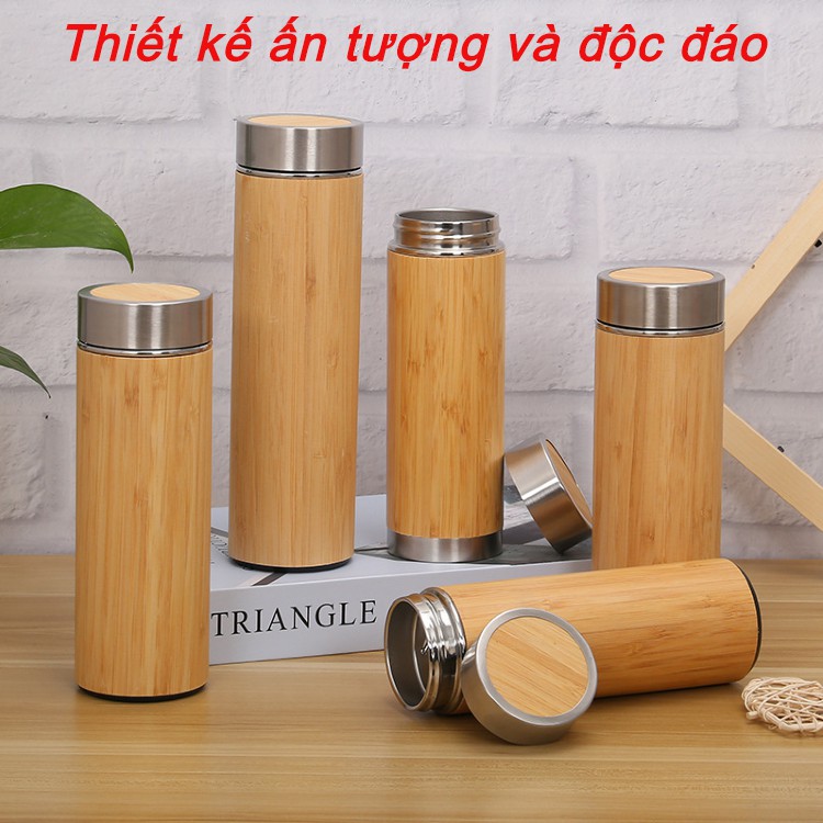 Bình Giữ Nhiệt Vỏ Tre 450ml_ Bình Giữ Nhiệt Khắc Chữ_Nhận Khắc Theo Yêu Cầu Q104