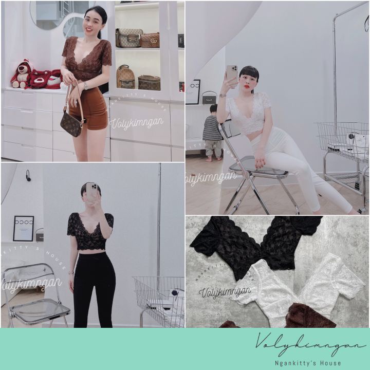Áo ren cổ V croptop