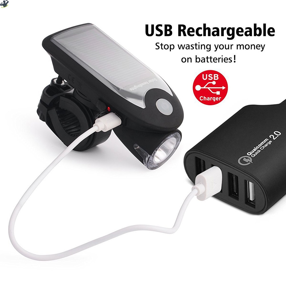 Đèn Pha Led Sạc USB Năng Lượng Mặt Trời Chống Thấm Nước Có Thể Xoay 360 Độ Gắn Xe Đạp