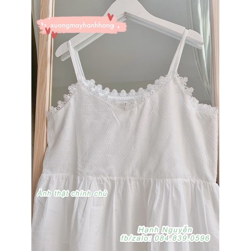 Váy 2 dây maxi ren trắng Ulzzang Quảng Châu cực xinh đi biển, du lịch, Đầm xoè hai dây - Xưởng May Hạnh Hồng | BigBuy360 - bigbuy360.vn