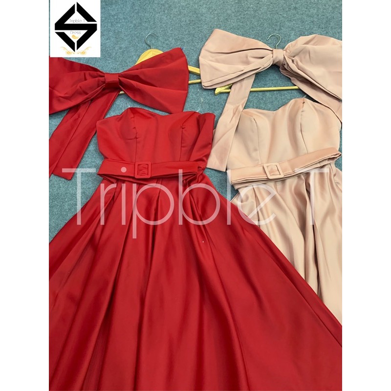 Đầm dự tiệc xếp ly tùng váy TRIPBLE T DRESS kèm phụ kiện phối dc 2-3 kiểu váy - size M/L (kèm ảnh/video thật) MS321V