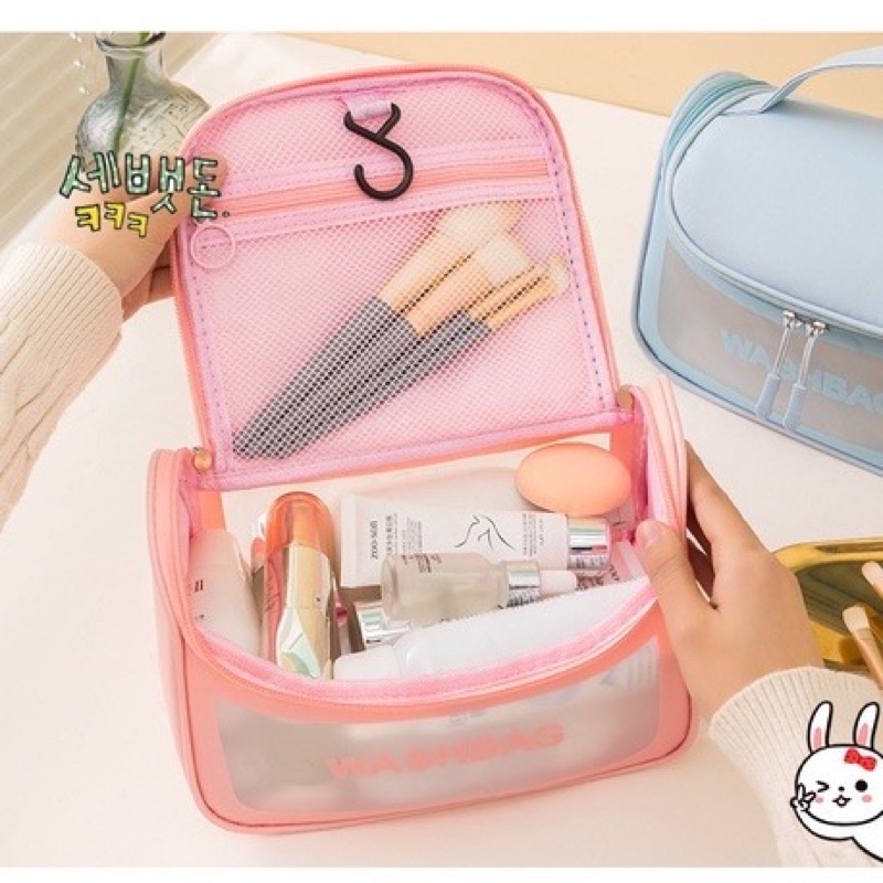Túi đựng mỹ phẩm đồ trang điểm du lịch đa năng trong suốt nhiều ngăn WASHBAG có móc treo tường tiện lợi nhiều màu sắc