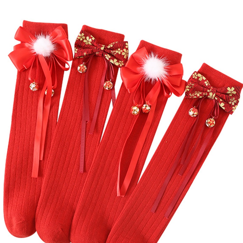 Vớ Cao Cổ Đính Nơ Ruy Băng Màu Đỏ Dễ Thương Dành Cho Bé Gái