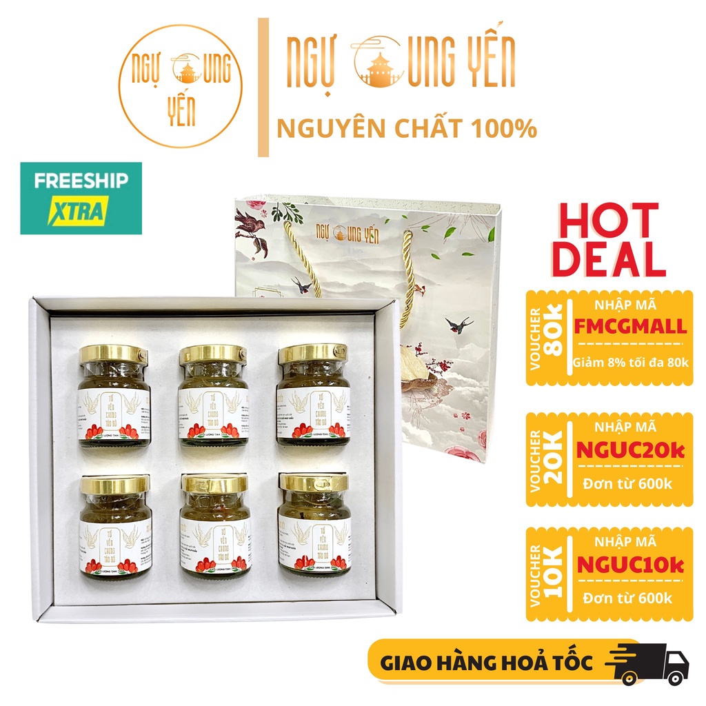 Nhập FMCGMALL -8% đơn 250K Yến Sào Ngự Cung Set 6 hũ tổ yến sào chưng sẵn