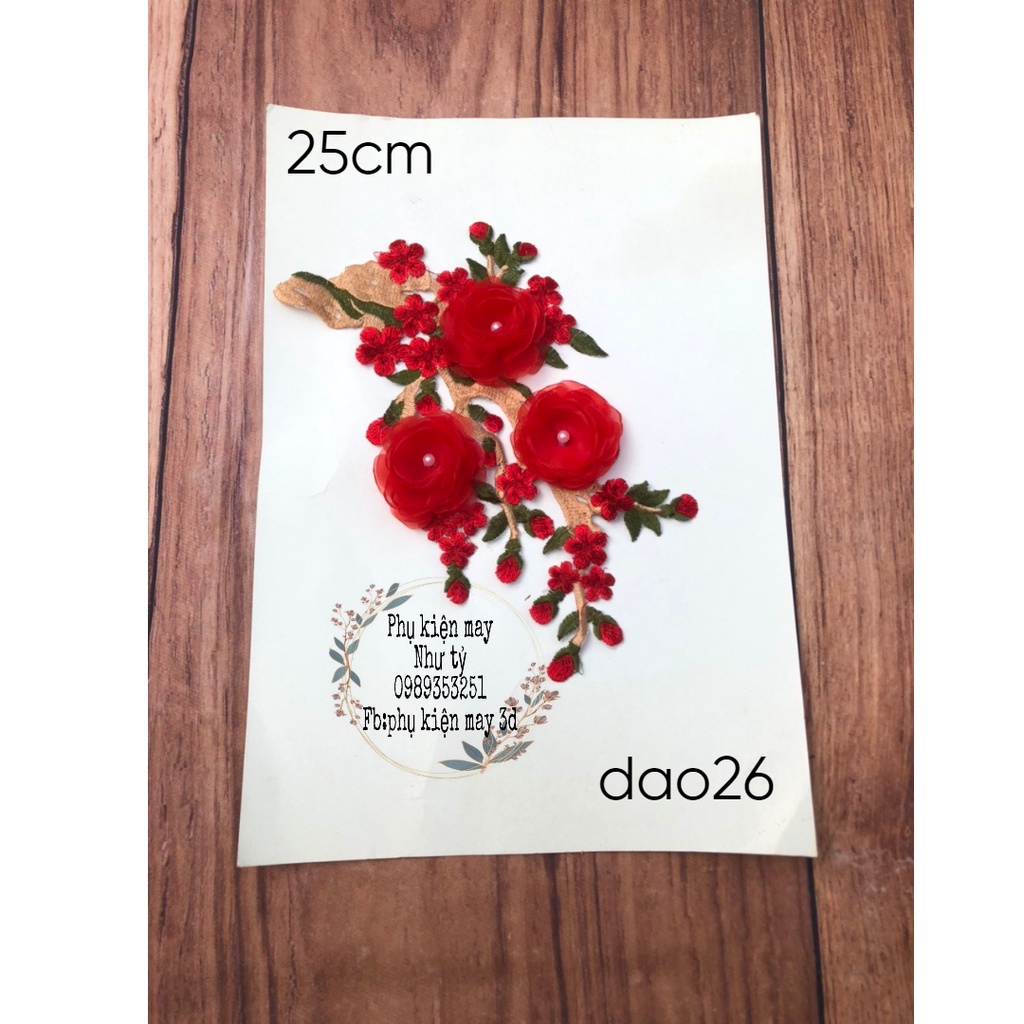 [Ảnh thật] [Có sẵn] nhánh đào thêu 3 hoa xinh xinh 25cm