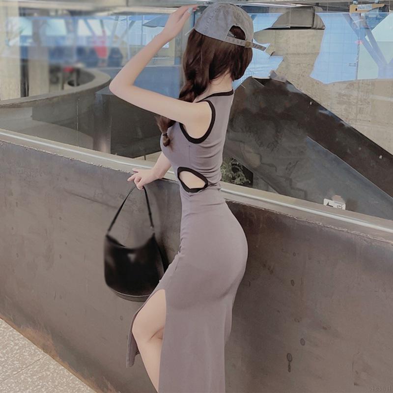 Đầm sát nách cổ tròn thiết kế xẻ tà thời trang quyến rũ cho nữ