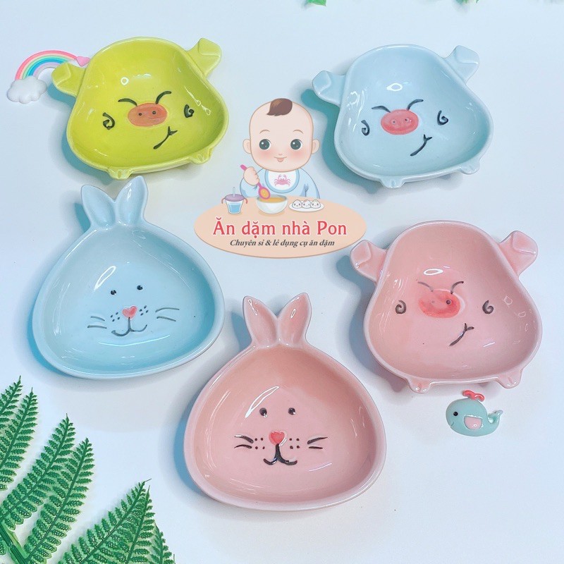 Chén bát ăn dặm cho bé gốm sứ hình con vật ngộ nghĩnh-Dĩa ăn dặm hình Thỏ-Heo-Voi