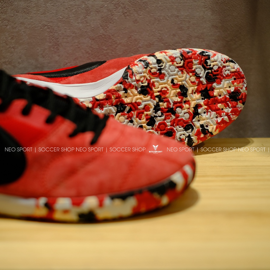 Giày Bóng Đá Cỏ Nhân Tạo Futsal Tiempo Sala Đỏ Logo Đen ĐẾ Camo IC