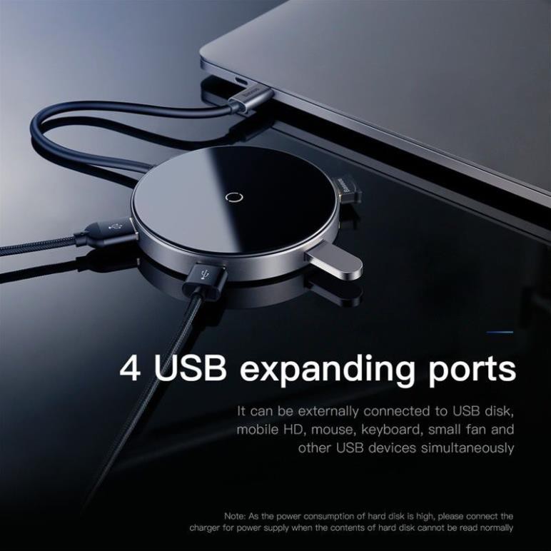 Hub chuyển Type C sang USB tích hợp sạc nhanh không dây Baseus LV498GY (WXJMY0G)