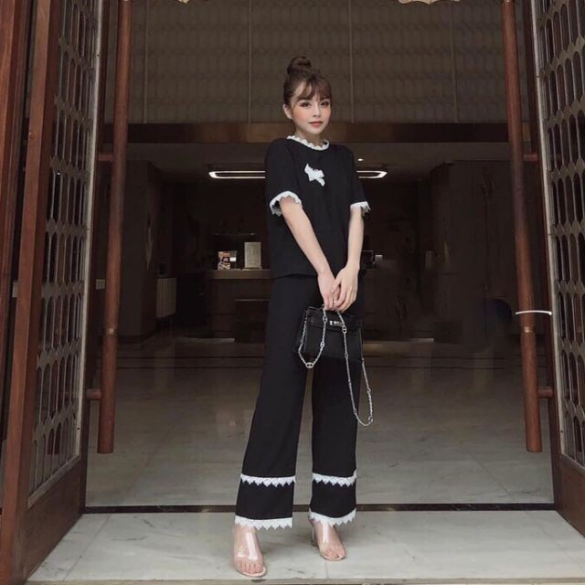 🍀🍀Set Đồ Bộ Mặc Nhà Phối Ren - Vải Lụa Tuyết Cao Cấp - Vải Dày Dặn - 8 Màu - Form Quần Ống Rộng Sang Chảnh Màu đỏ | BigBuy360 - bigbuy360.vn