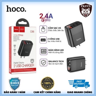 Củ Sạc Nhanh Hoco C39/C86💝CAO CẤP💝Cốc Sạc Hoco 2 Cổng USB Sạc Nhanh 2.4A Có Đèn Led Hiển Thị - Bảo Hành Chính Hãng 12T