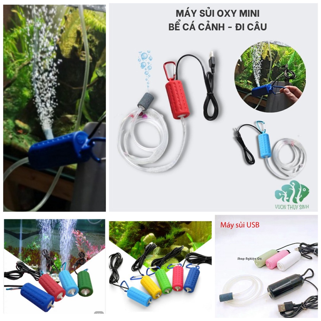 Máy sủi oxy mini siêu êm máy sục oxi bể cá cảnh bơm khí khi đi câu hồ cá, kết nối USB loại tốt khí mạnh