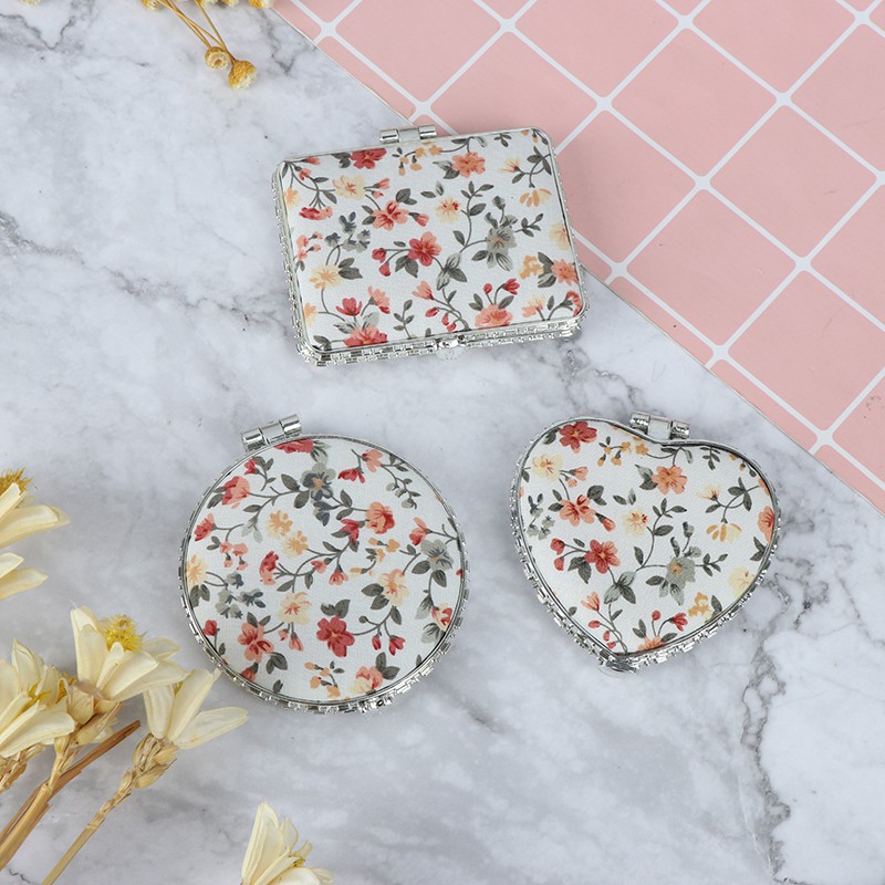 Hộp Đựng Mỹ Phẩm Hai Mặt Mini Họa Tiết Hoa Phong Cách Vintage