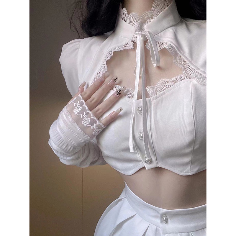 Sẵn size S - Sét váy trắng thiết kế ren sexy tôn dáng ̣