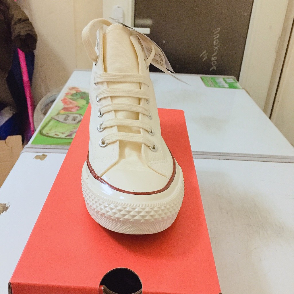 Giày thể thao nam nữ 1970s cao cổ trắng kem, đế cao màu kem, mũi giày bóng | BigBuy360 - bigbuy360.vn