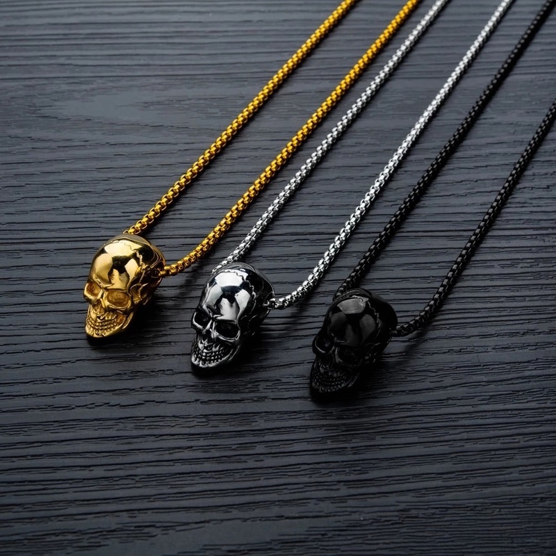 Vòng cổ kim loại mặt hình đầu lâu phong cách hip hop cổ điển thời trang dành cho nữ