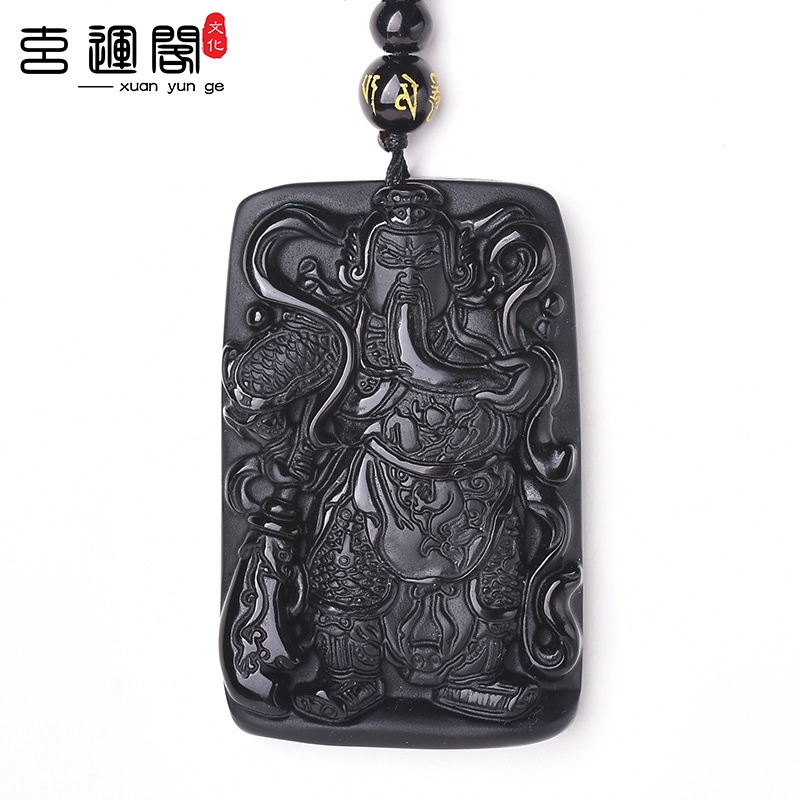 Mặt Dây Chuyền Hình Quan Công Bằng Đá Obsidian