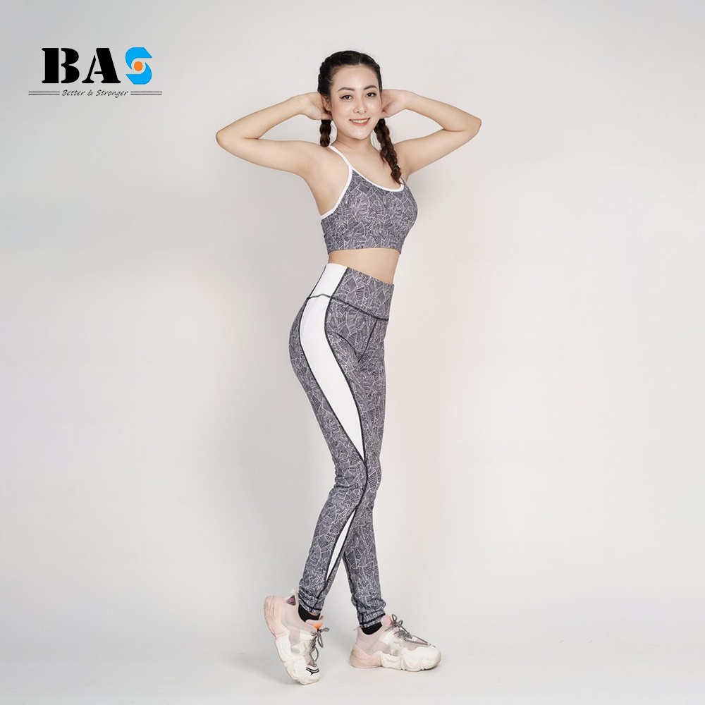 Set đồ tập yoga gym nữ vải thun cao cấp BAS bra 2 dây cách điệu phối legging lưng cao tôn dáng - S40039