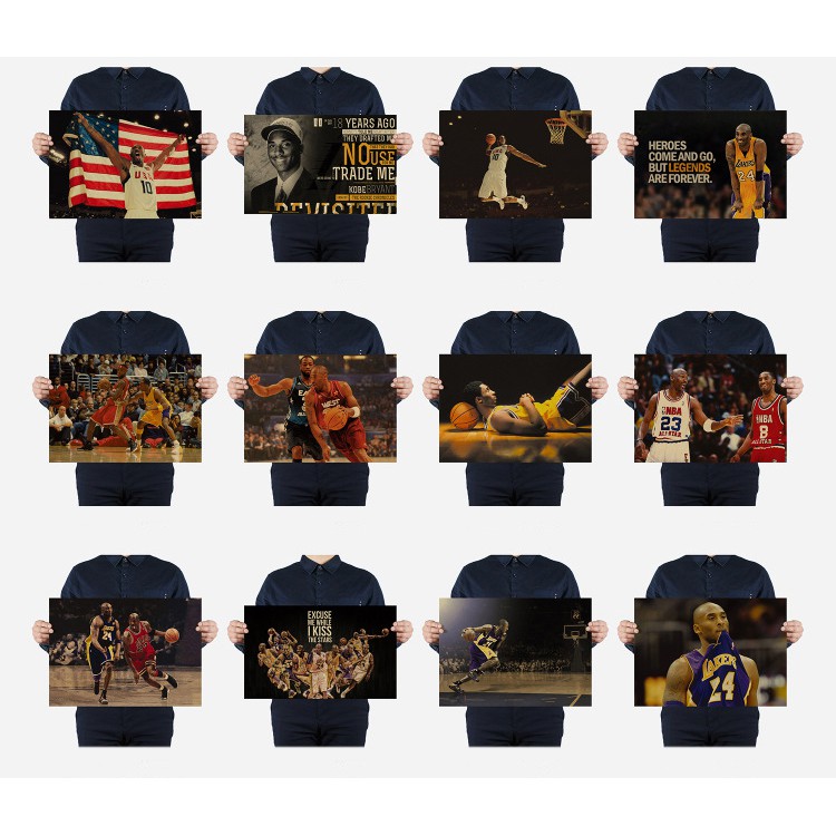 Poster Bóng Rổ NBA Hình Cầu Thủ Bóng Rổ Lebron James Chất Liệu Giấy Kraft Cổ Điển Kích Thước 52*36 cm