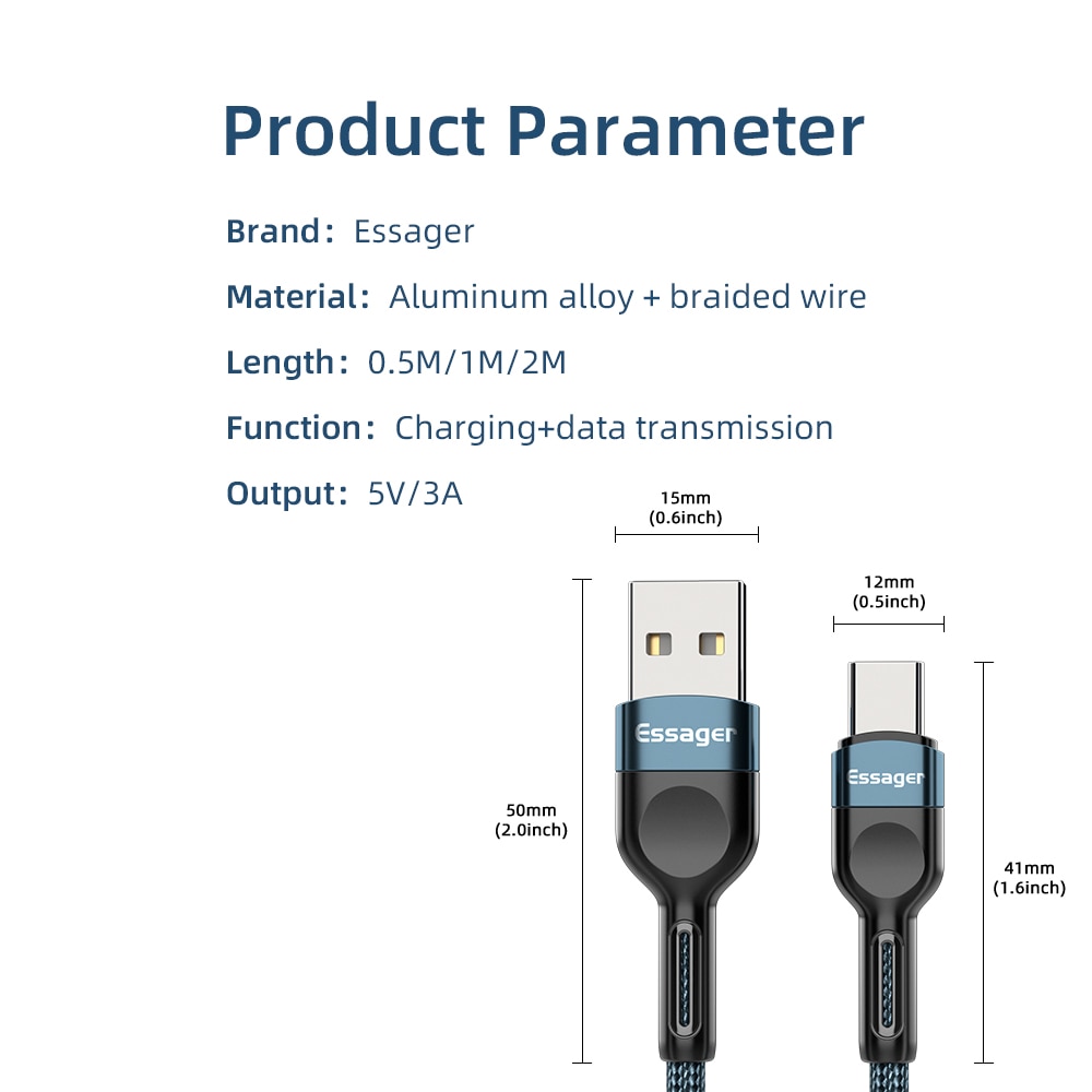 Cáp Sạc Nhanh Essager USB Type C 3A Truyền Dữ Liệu Cho Điện Thoại Samsung Android