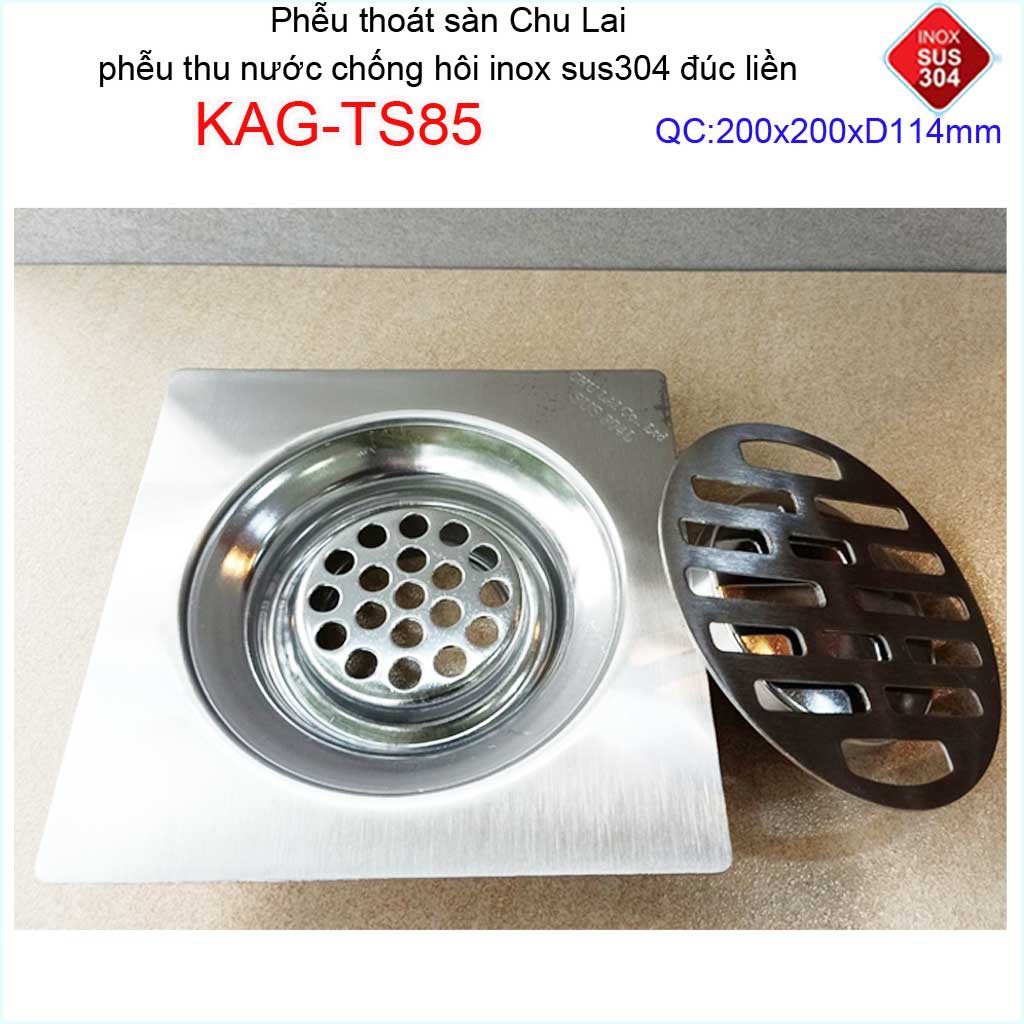 Hố ga thoát sàn Chu lai KAG-TS85 ống 11.4cm Inox 304 đúc dày, phễu thoát nước 20x20cm D114 thoát nhanh chống hôi tốt