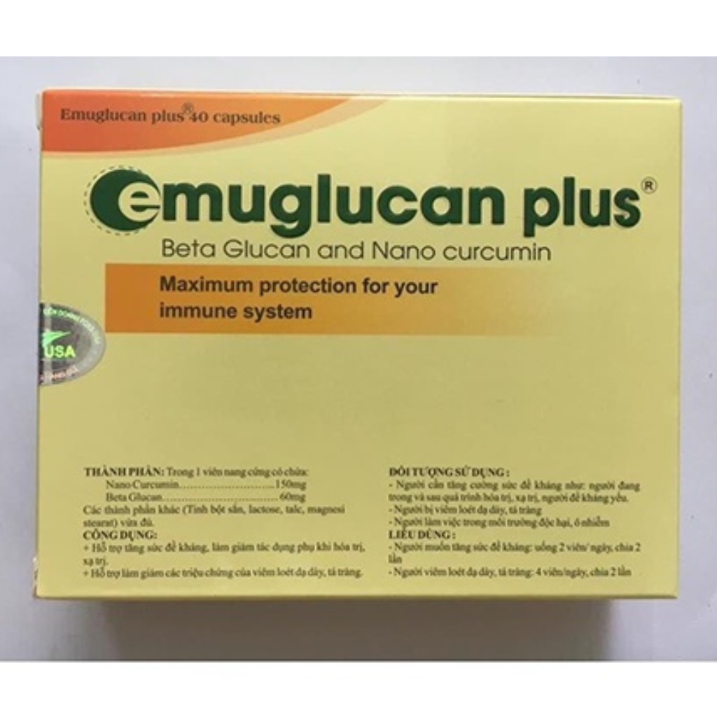 Emuglucan plus, tăng cường đề kháng, hệ miễn dịch - Hộp 40 viên - PharmaOTC