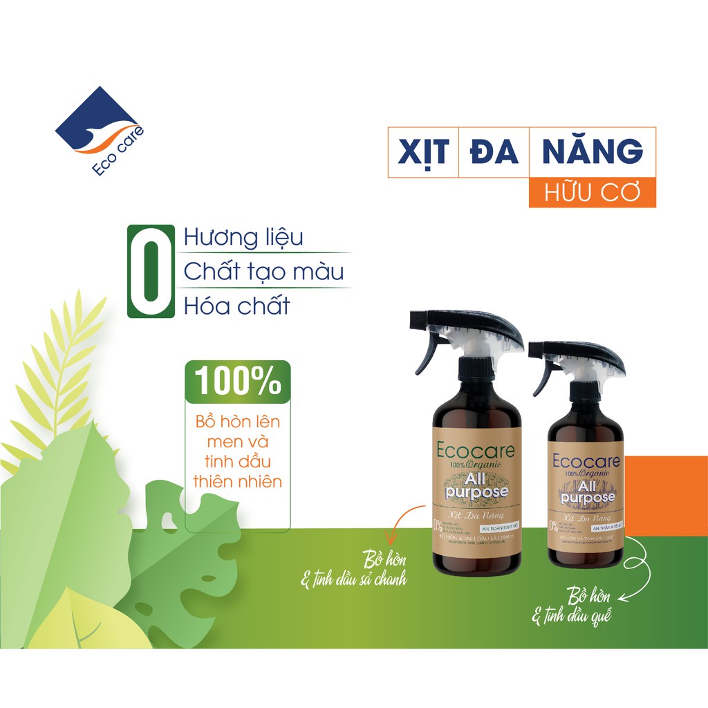 Nước lau đa năng hữu cơ bồ hòn ECOCARE 500ml tinh dầu Sả Chanh tự nhiên, phù hợp tẩy rửa nhiều bề mặt 💓FREESHIP💓