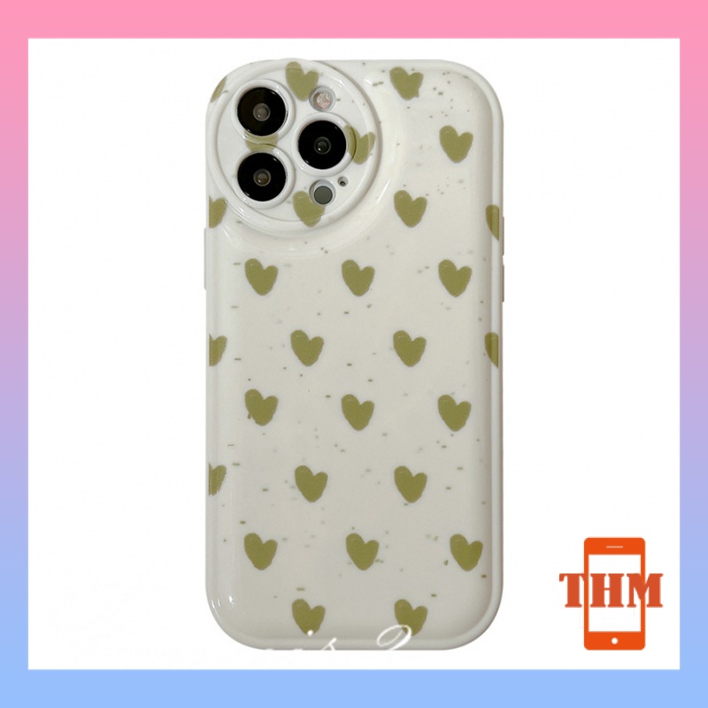 Ốp Điện Thoại Mềm Đệm Khí Hình Trái Tim Màu Xanh Lá iphone6 6splus 7 7plus 8 8plus XR x xs 12 11 pro max plus 13 promax-5007