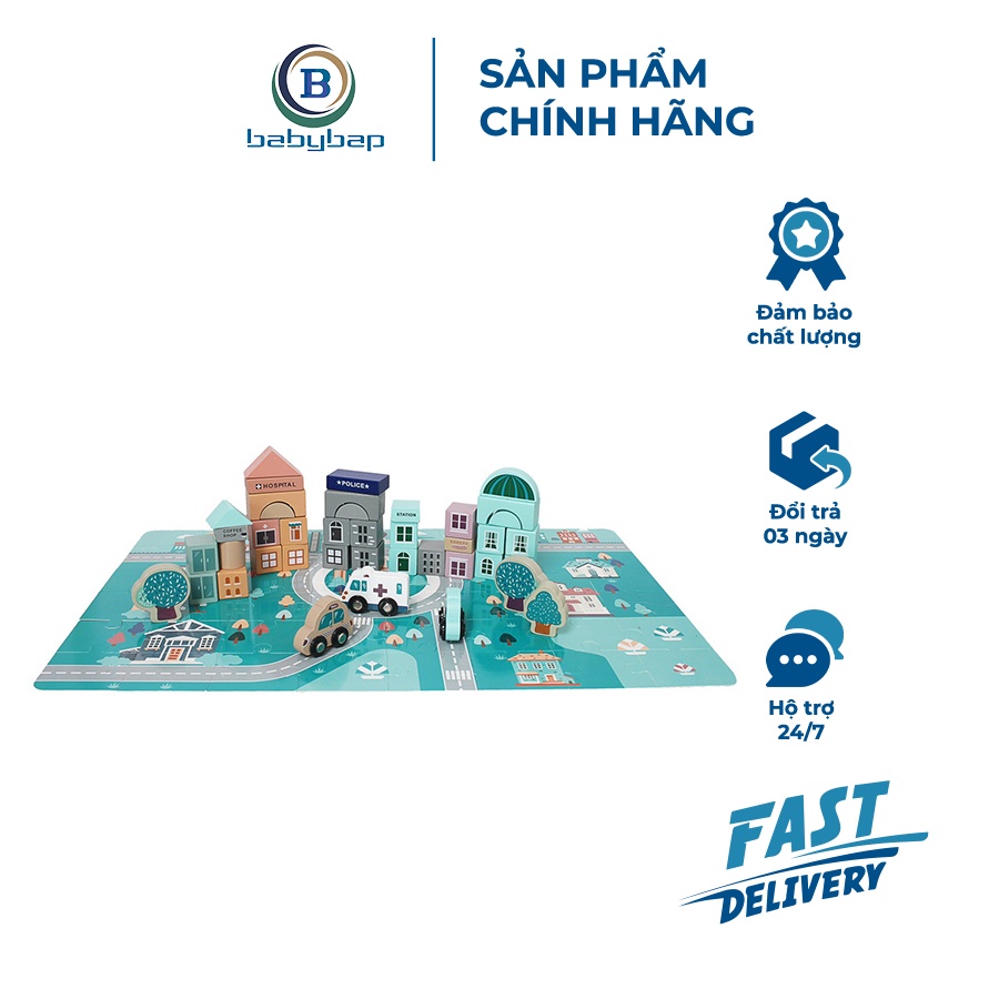 Thùng Đồ Chơi Gỗ Umoo- Xếp Hình Xây Dựng Thành Phố