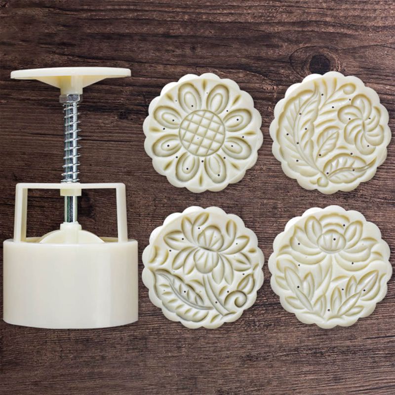 Set 4 khuôn nhấn làm bánh trung thu 125g kèm 1 dụng cụ