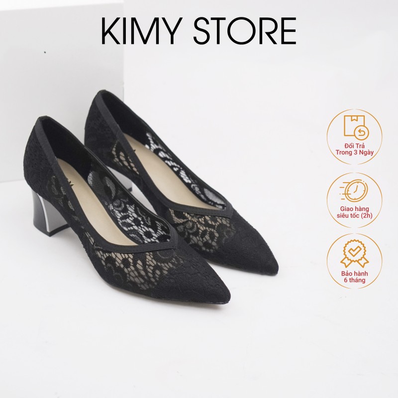 Giày cao gót nữ ren 5 phân,  mũi nhọn hàng VNXK - Kimy Store