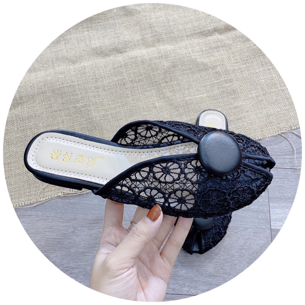 ] Dép sục bầu hở mũi chất ren siêu xinh QD