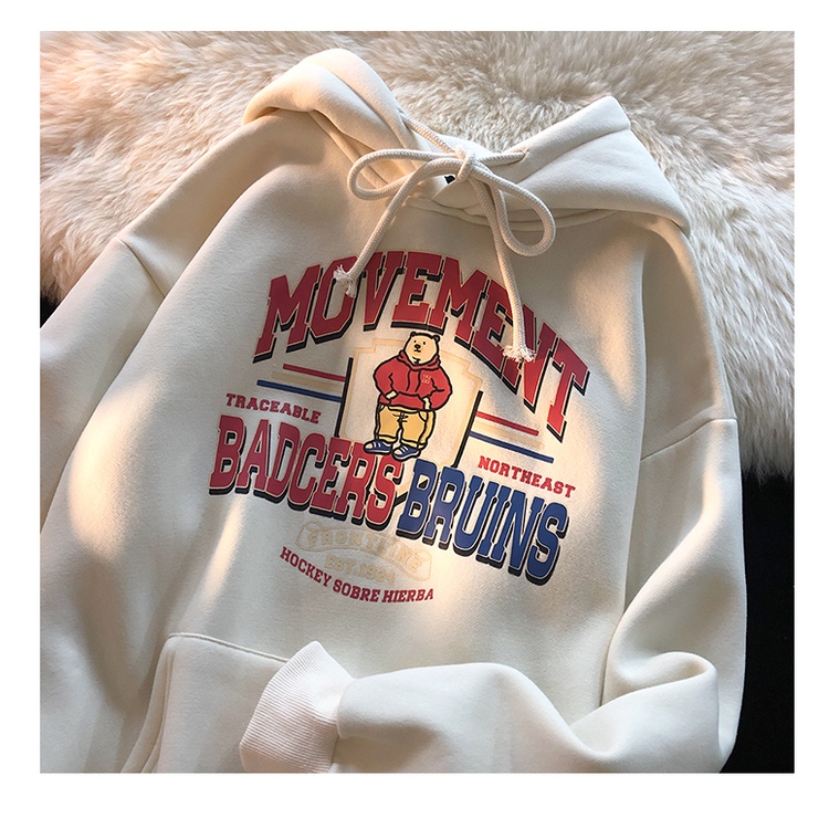 ZHELIHANGFEI Áo Hoodie In Hình Gấu Phong Cách Retro Mỹ Dễ Phối Đồ