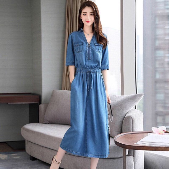 ĐẦM JEAN XOÈ PHỐI DÂY KÉO