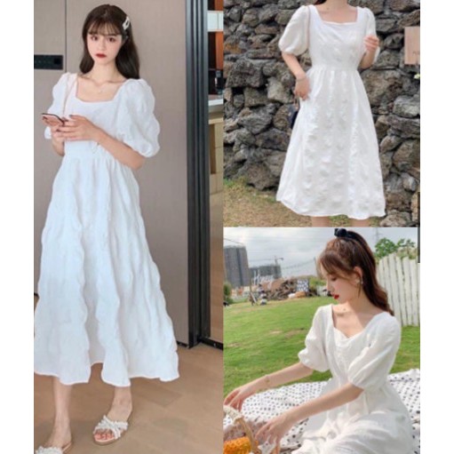 Váy Babydoll trắng cổ vuông dáng dài, Đầm Babydoll hàng loại 1 | BigBuy360 - bigbuy360.vn