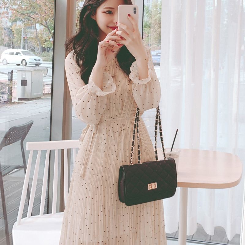 KÈM ẢNH THẬT- (ORDER) Váy MORAN xòe dài voan chấm bi xếp ly thun eo điệu đà sang trọng kiểu Pháp