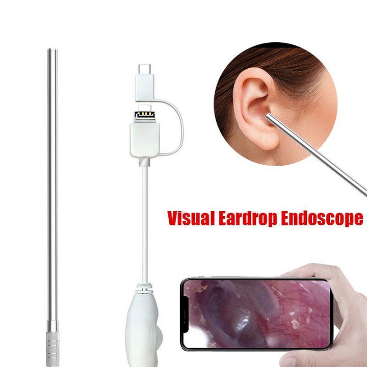 Camera 3 in 1 nội soi tai, mũi, họng dạng bút kim loại có 6 đèn Led đường kính 5.5mm   Visual Earwax Clean Tool