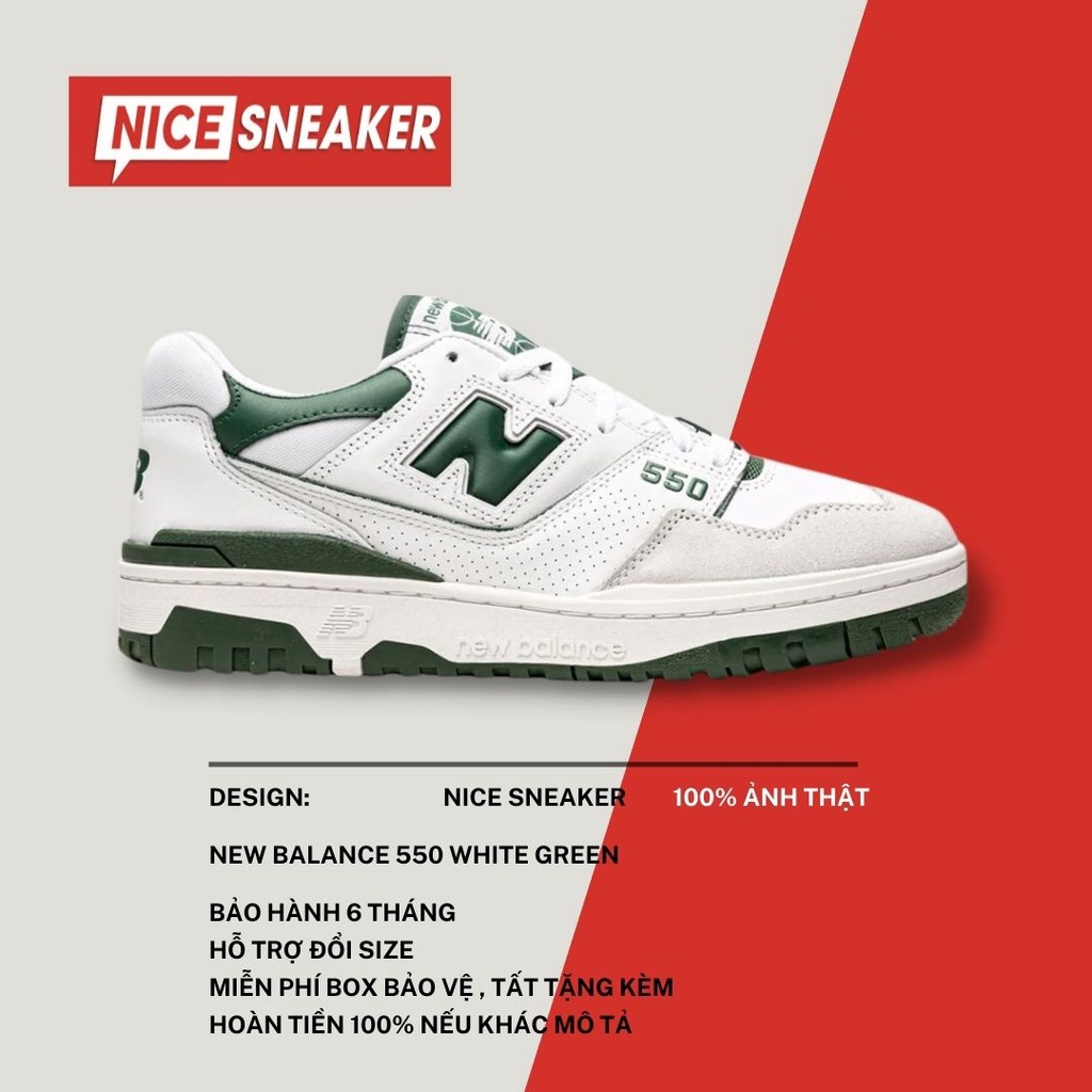 Giày New Balance 550 Low Green White - Phiên bản high quality | Nice Sneaker .