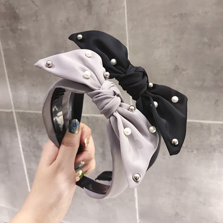 Băng đô cài tóc thắt nơ họa tiết chấm bi đơn giản thời trang