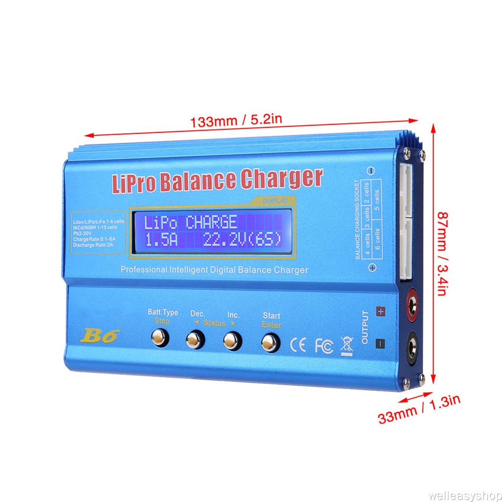 Bộ sạc pin cân bằng IMAX B6 80W kèm 6A 80w B6 bằng kim loại màn hình LCD