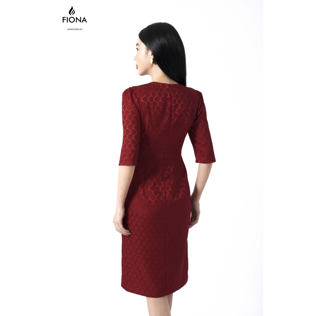 Đầm Gấm Dáng Ôm FIONA, Phối Cổ Ovanza, Đính Đá Mã L451000