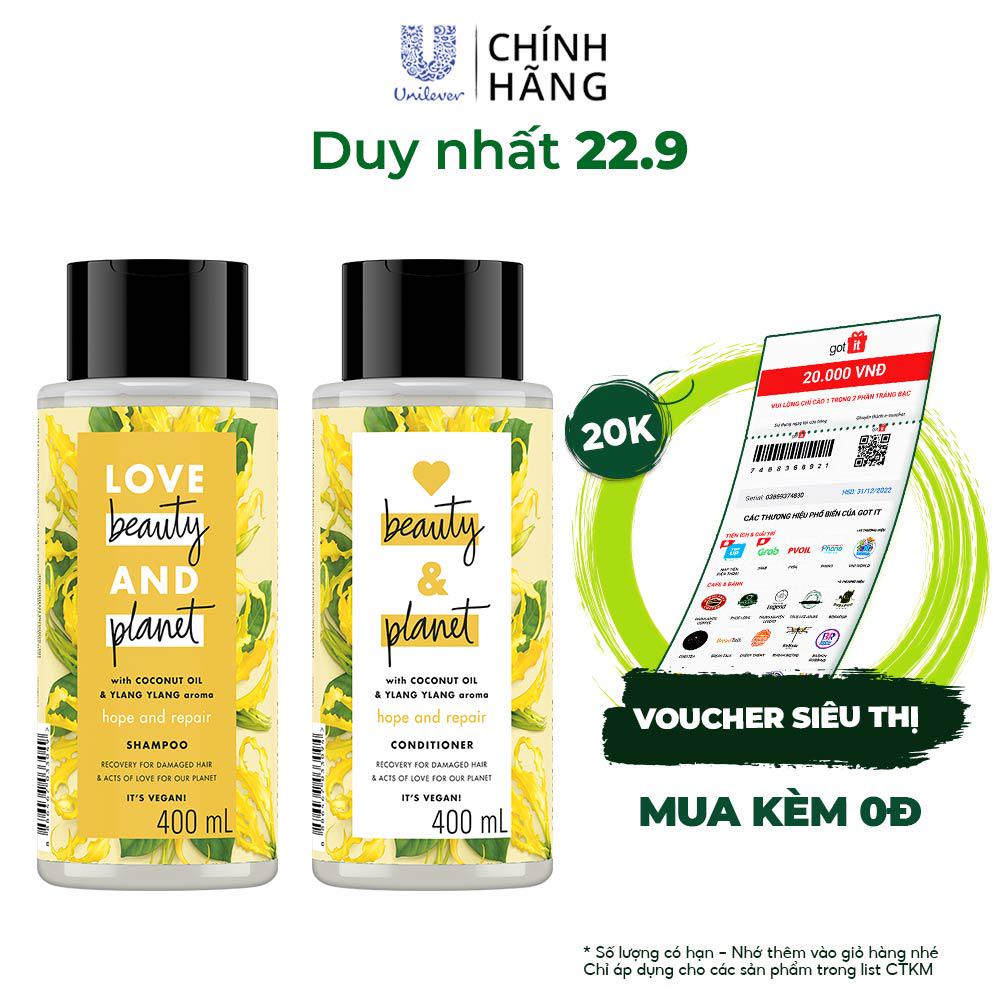 Combo dầu gội xả LBP phục hồi hư tổn & ngăn chẻ ngọn với 100% dầu dừa organic và hương hoa ngọc lan tây