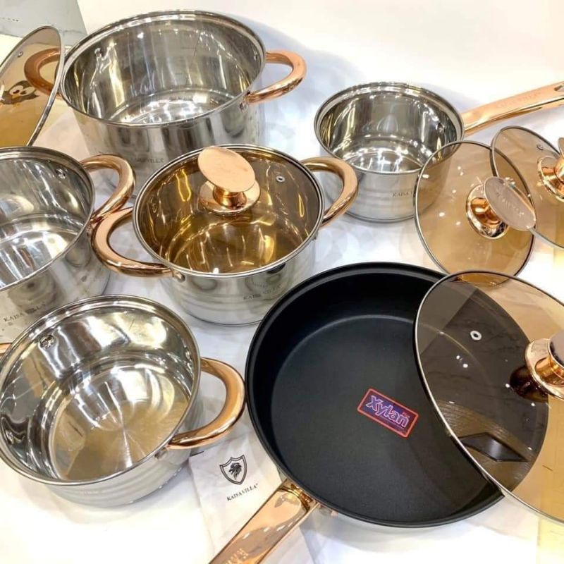 Bộ nồi 6 món làm bằng inox 304 không gỉ cao cấp