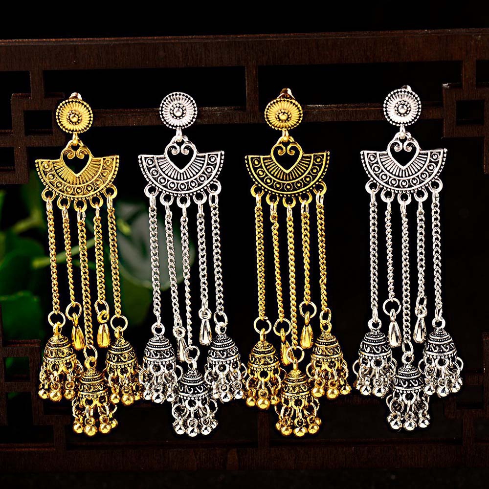 Bông tai hợp kim hình chuông mxgoods jhumka chuông phong cách Ấn Độ
